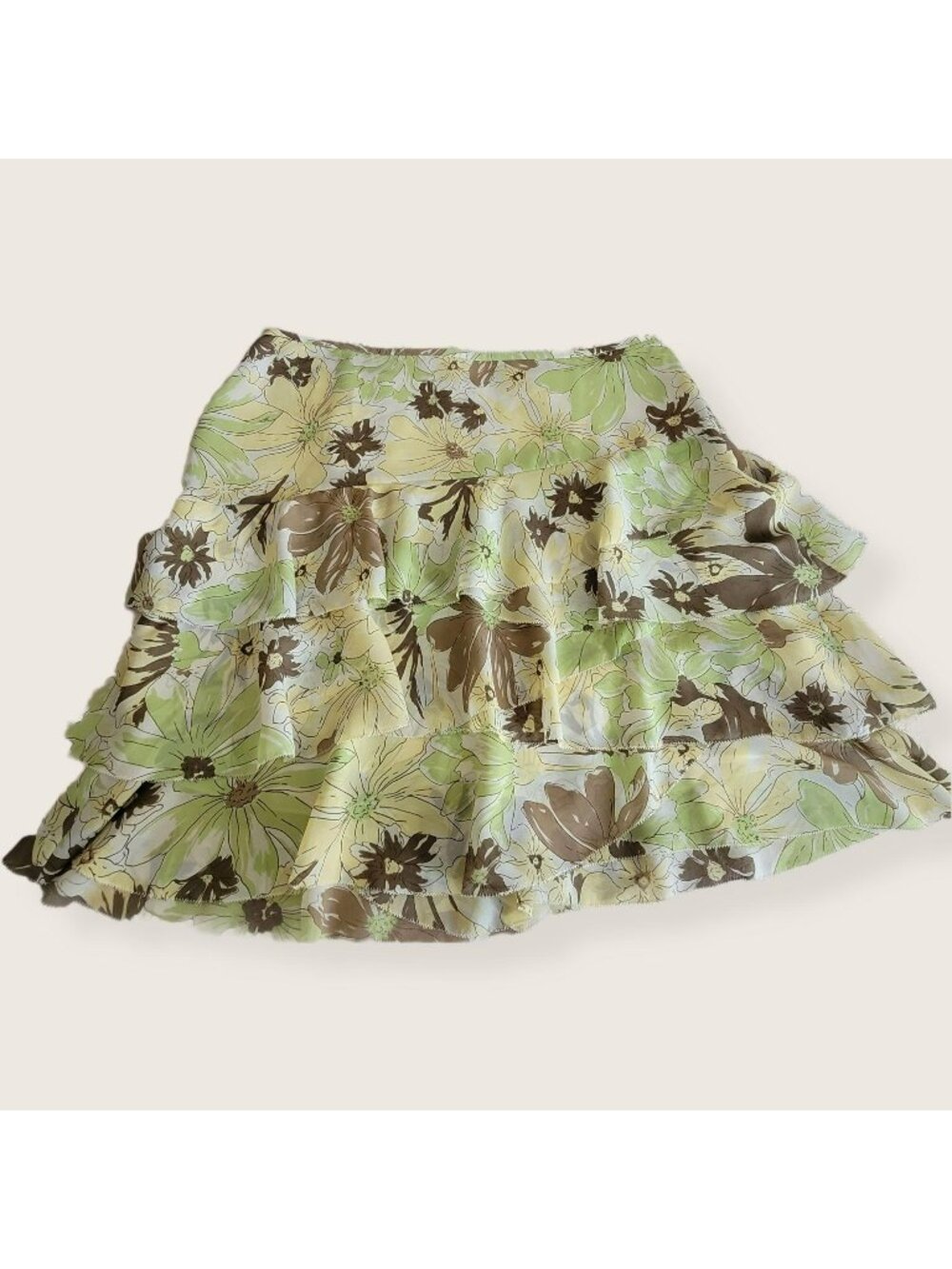 Anne Taylor Loft Green Tan Ruffle Skirt LH8004